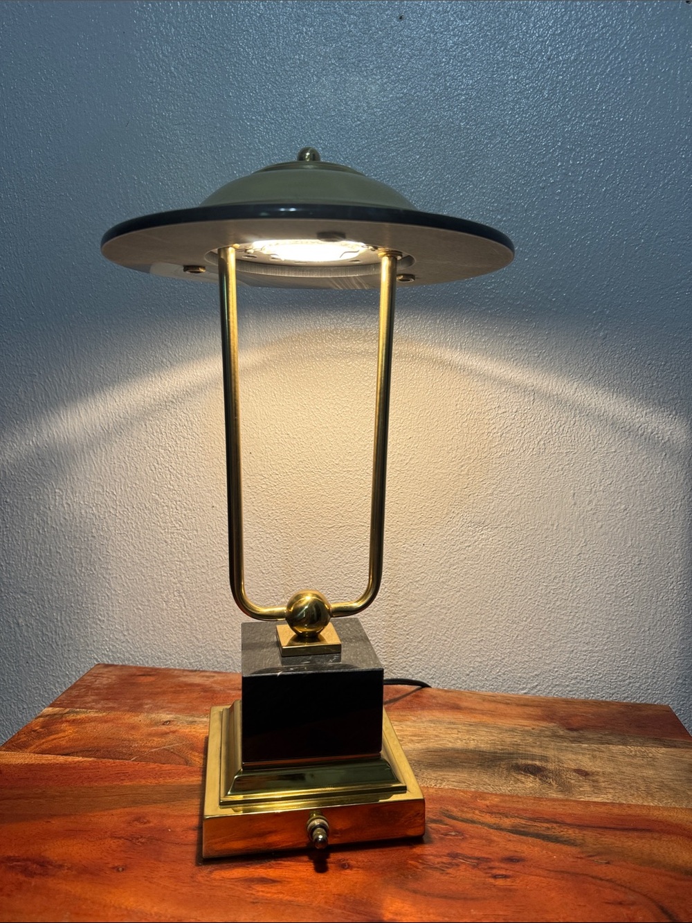 House of Troy Brass Saturn Desk Lamp 16” Black Marble Tiered Base Postmodern MCM